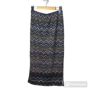 Margaret O'Leary Zig Zag Knit Patterned Midi Pencil Skirt Size Small